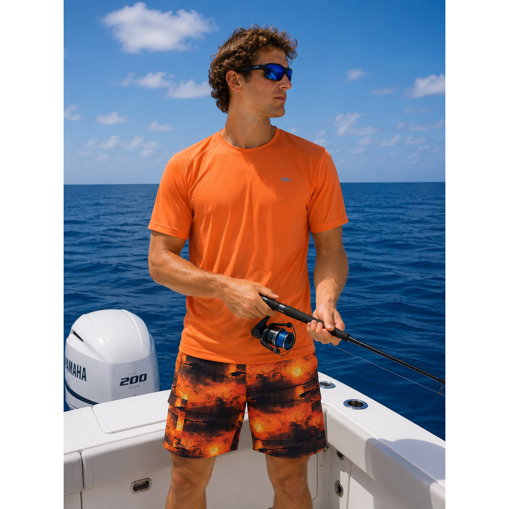 Reel Legends Fishing Boating UPF Men's short Size XL Orange Beachy Swim vacation